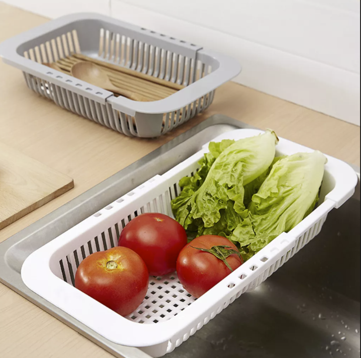 Kurv til køkken vask hvid justerbar bredde