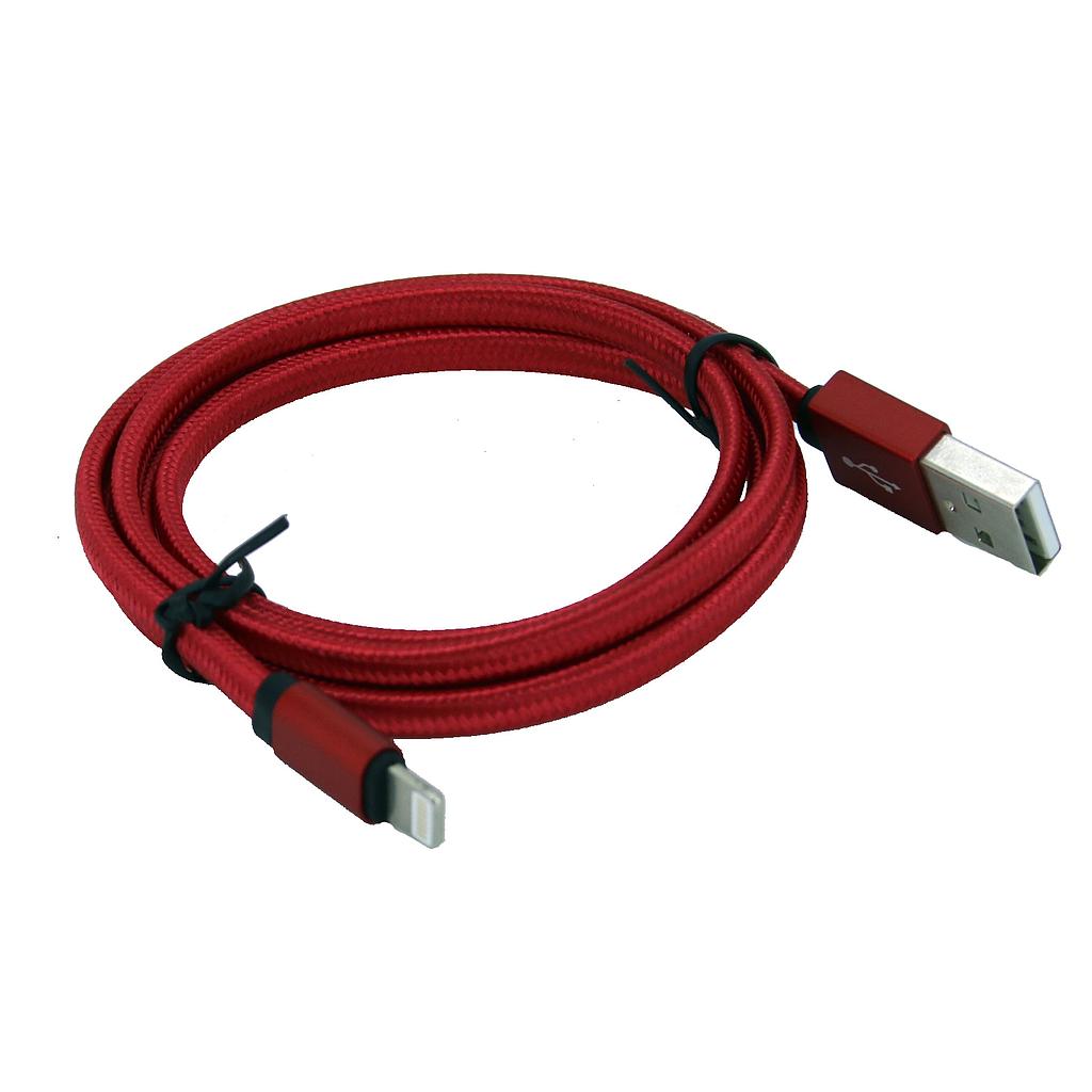 Iphone til USB A kabel 1,0 m flettet stof forstærket Rød