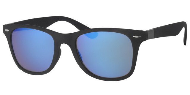 Sort Gummi unisex brille med sølv dekoration og  røgfarvet is blå spejl effekt glas