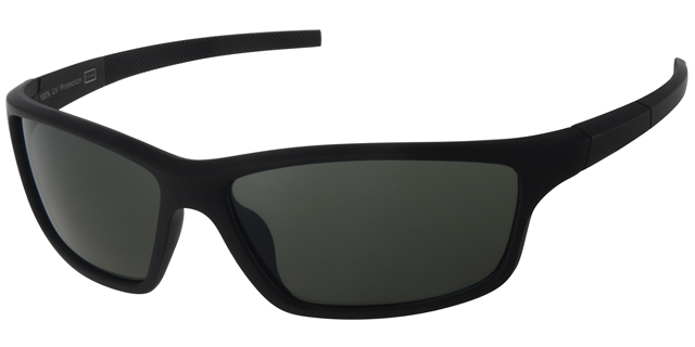 Sports solbrille sort gummi stel med grønne glas