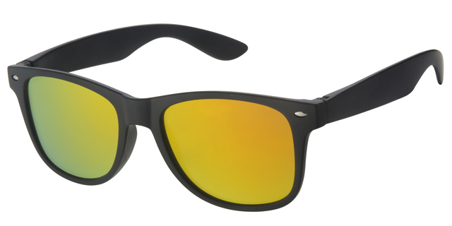Mat sort wayfarer med guld revo spejl glas