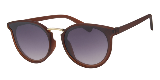 Mat mørk brun gummi finish solbrille med guld bro samt graduerede sorte glas 