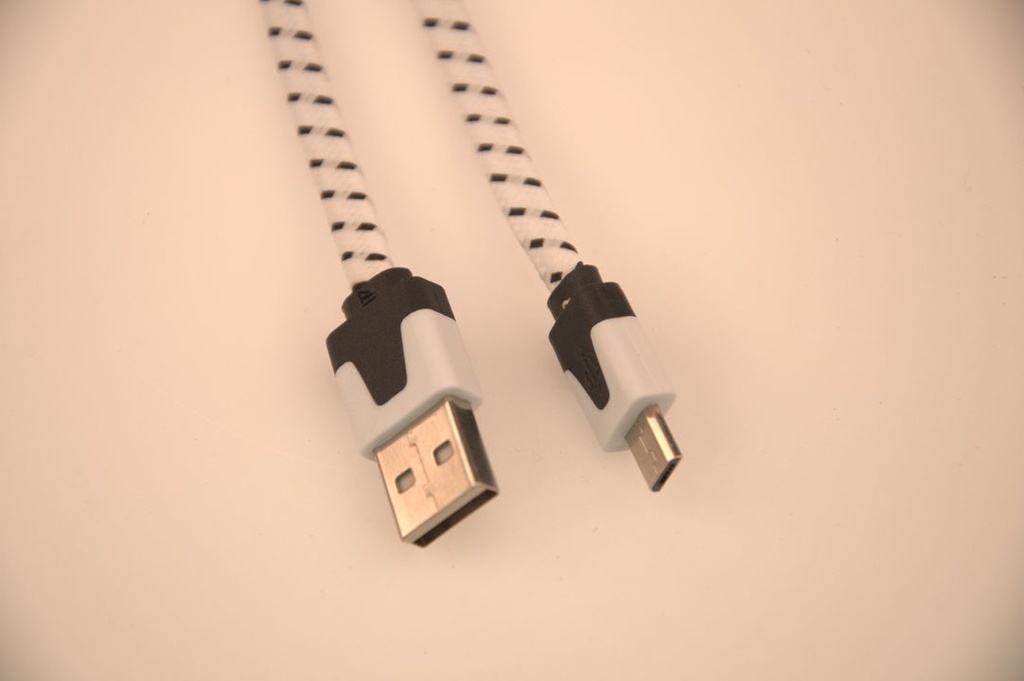 Micro USB til USB A kabel 3,0 meter hvidt/sort flettet