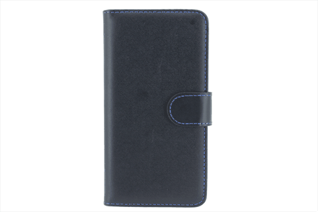[810040] 810040 IPHONE 6/6S Flipcover sort ægte læder med blå tråd