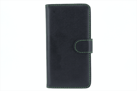 [810039] 810039 IPHONE 6/6S Flipcover sort ægte læder med grøn tråd