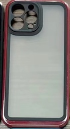 [815017] IPHONE 12-12 PRO BAGCOVER SEMITRANSPERANT MED SORT OG RØD RAMME